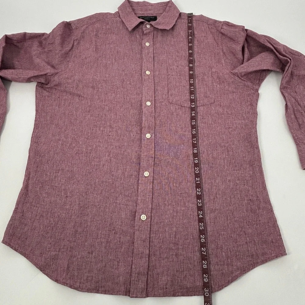 Banana Republic Shirt Men Large Red Linen Cotton Slim Fit Long Sleeve‎ Button Up